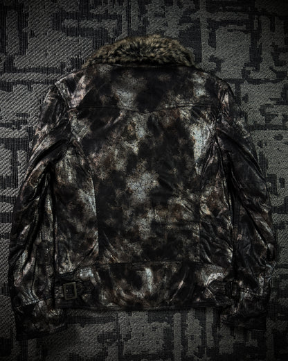 TRIZY Silver Bronze Glossy Fur Jacket