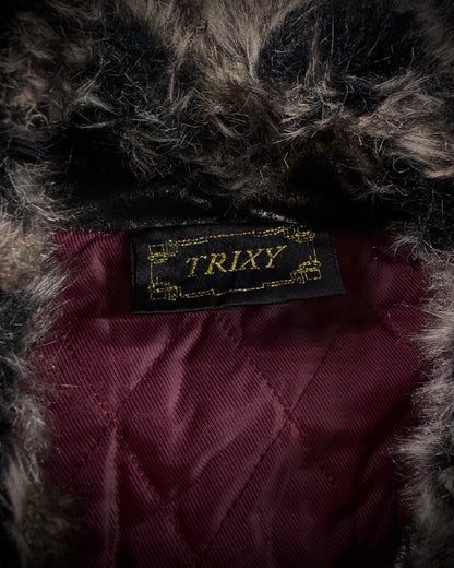 TRIZY Silver Bronze Glossy Fur Jacket