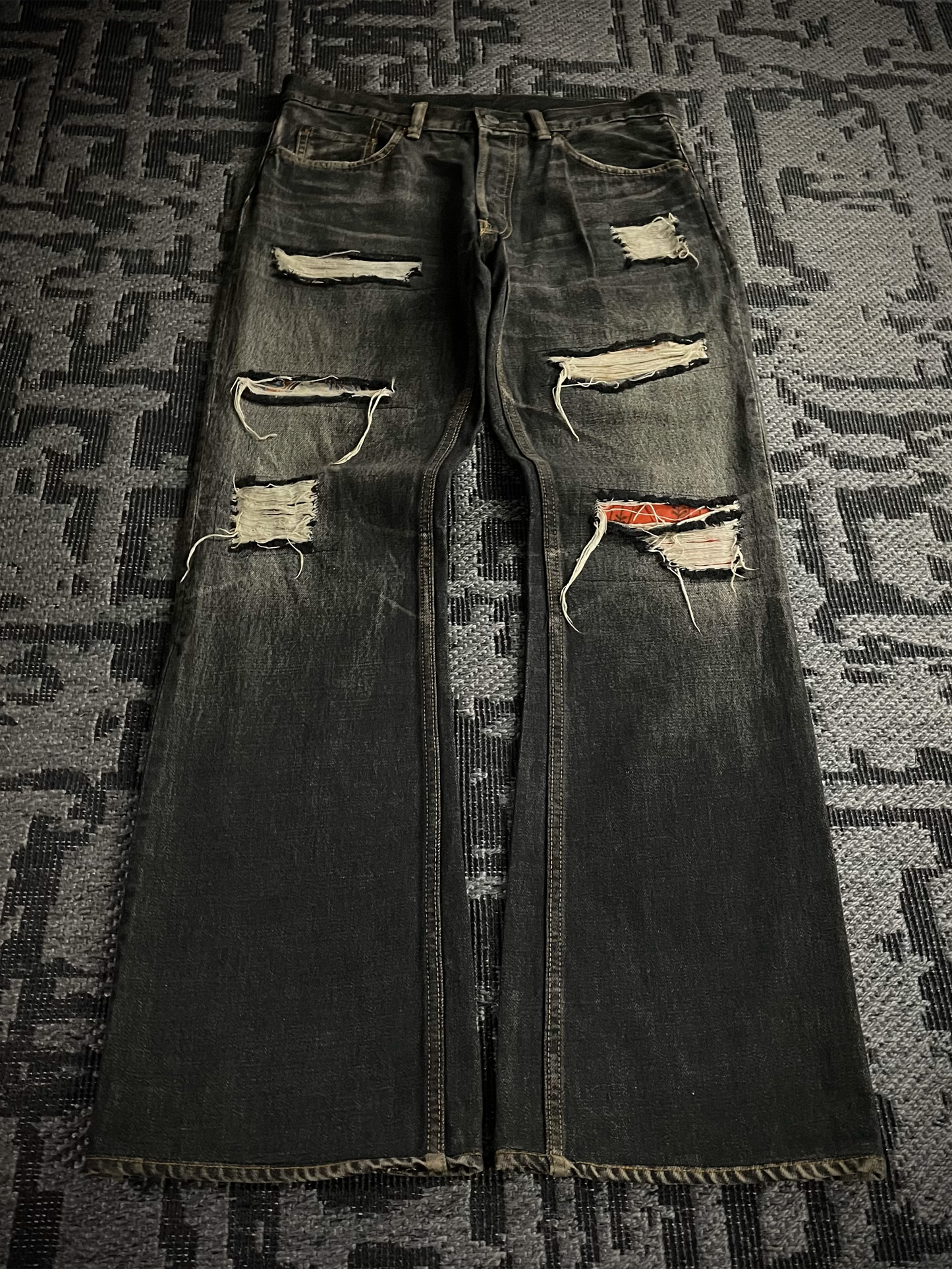 Y’s For Men Patchwork Distressed Flared Jeans