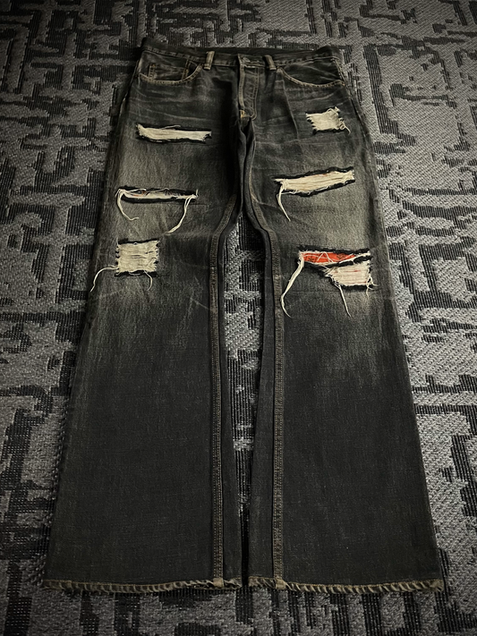 Y’s For Men Patchwork Distressed Flared Jeans
