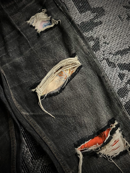 Y’s For Men Patchwork Distressed Flared Jeans