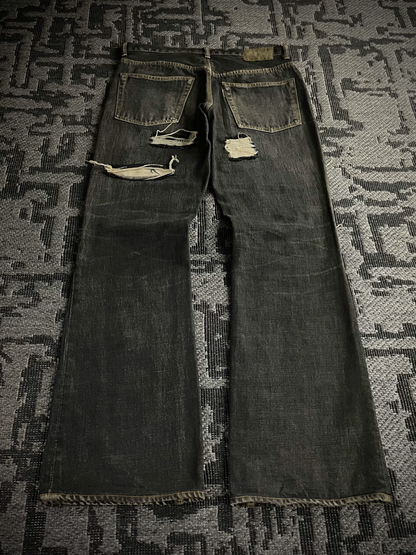 Y’s For Men Patchwork Distressed Flared Jeans