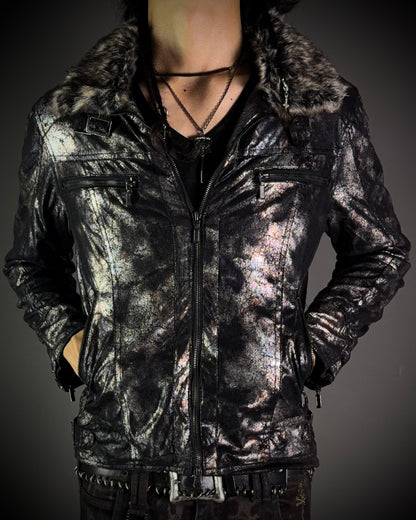 TRIZY Silver Bronze Glossy Fur Jacket