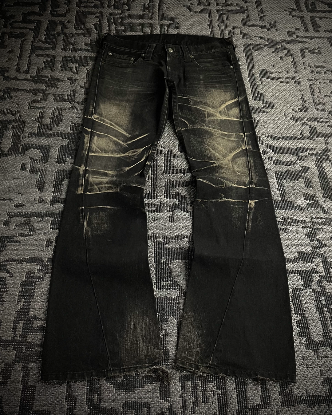 Tornado Mart Whiskered Spiral Black Flared Jeans