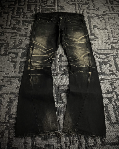 Tornado Mart Whiskered Spiral Black Flared Jeans