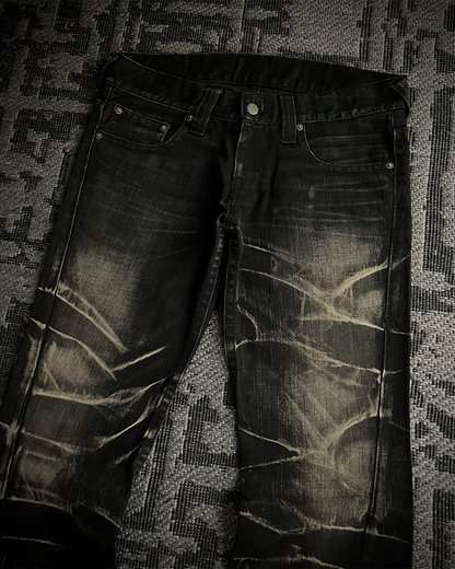 Tornado Mart Whiskered Spiral Black Flared Jeans