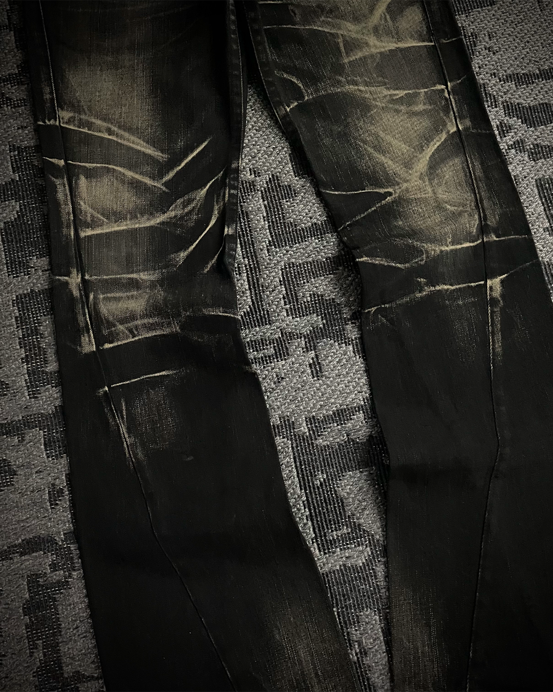 Tornado Mart Whiskered Spiral Black Flared Jeans