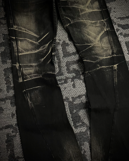 Tornado Mart Whiskered Spiral Black Flared Jeans