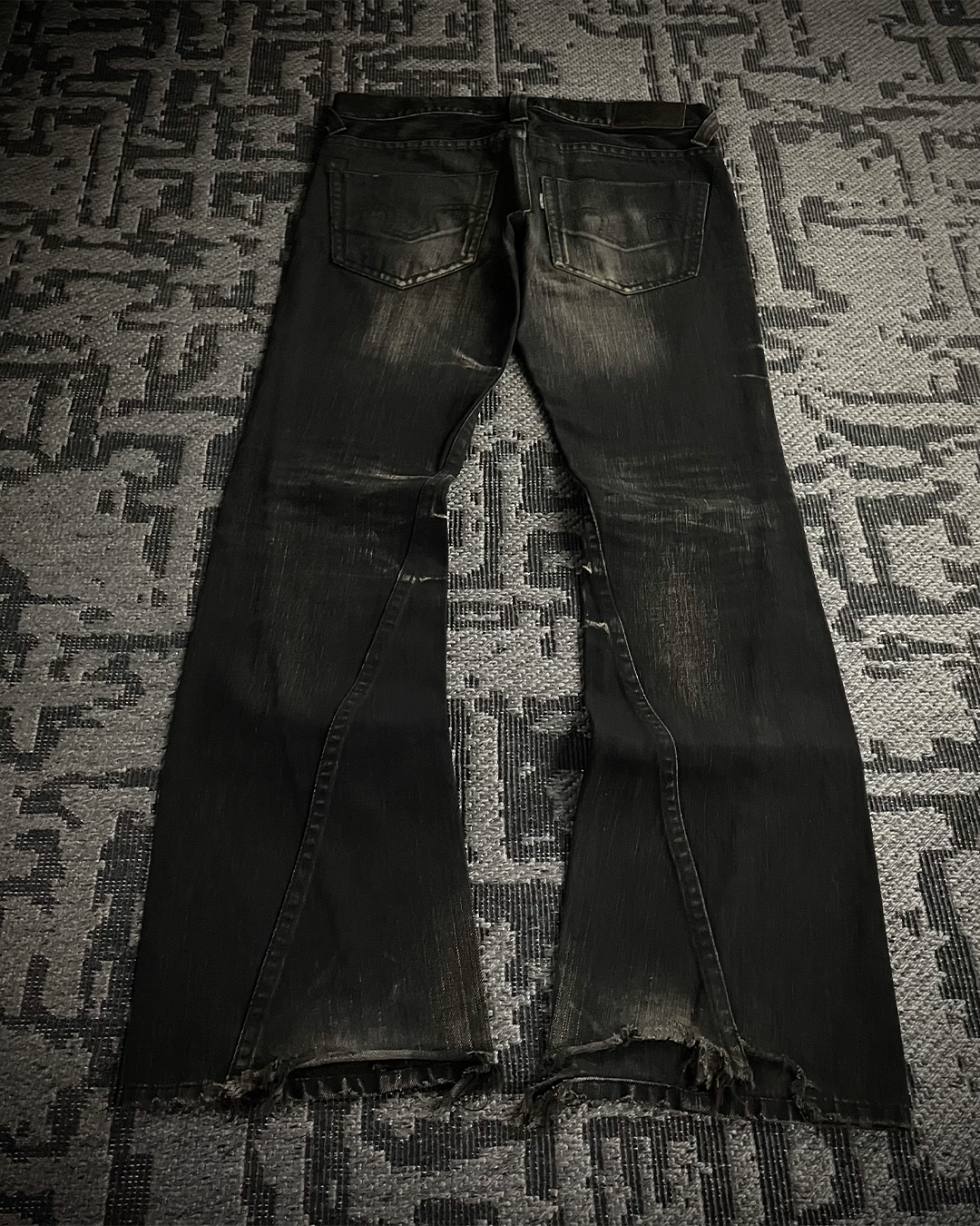 Tornado Mart Whiskered Spiral Black Flared Jeans