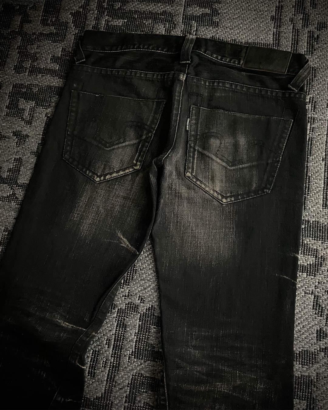 Tornado Mart Whiskered Spiral Black Flared Jeans