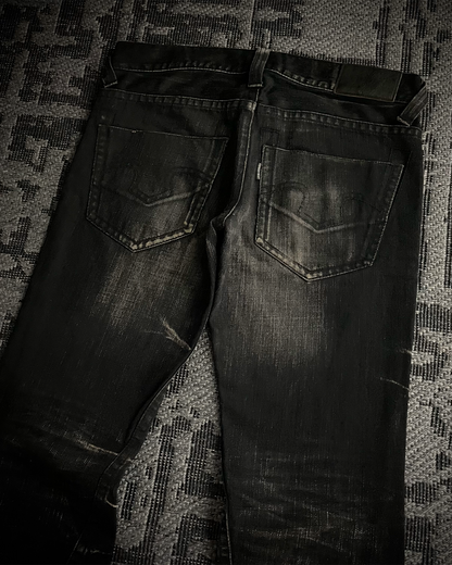 Tornado Mart Whiskered Spiral Black Flared Jeans