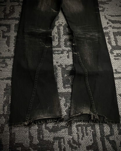 Tornado Mart Whiskered Spiral Black Flared Jeans
