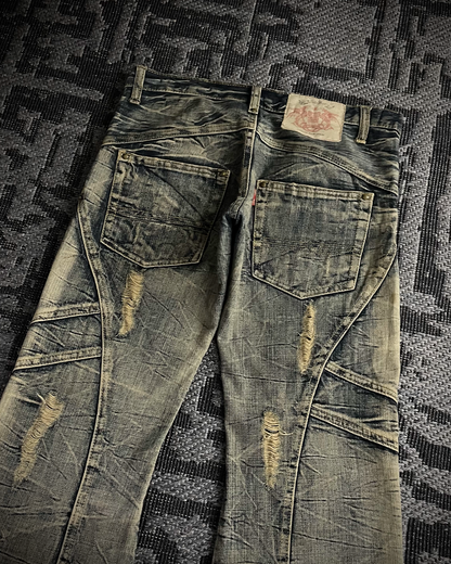 Tornado Mart Distressed Washed Flared Jeans