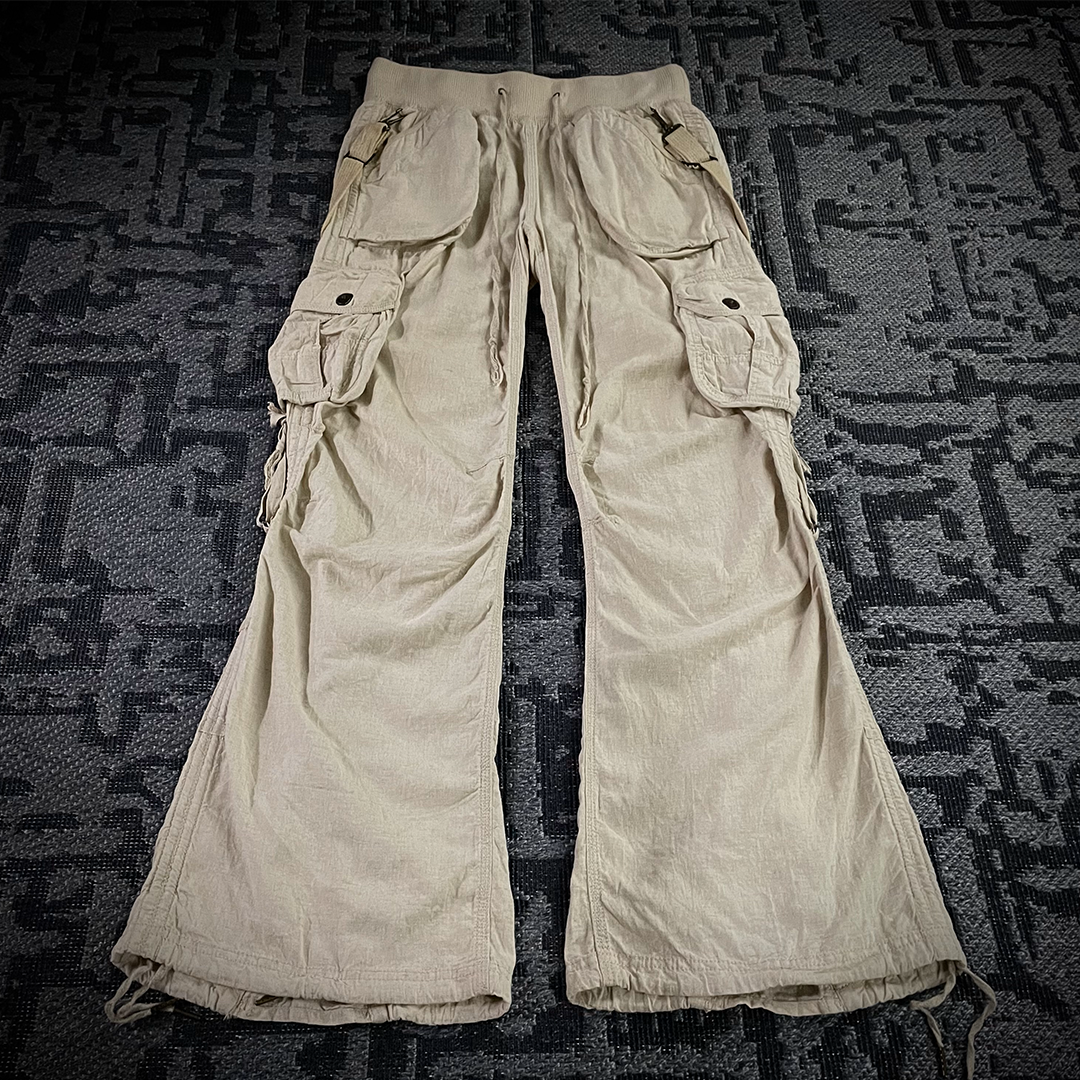 G.O.A Military Suspender Light Beige Flared Cargo Pants