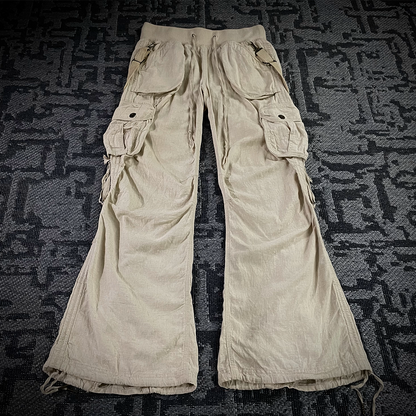 G.O.A Military Suspender Light Beige Flared Cargo Pants