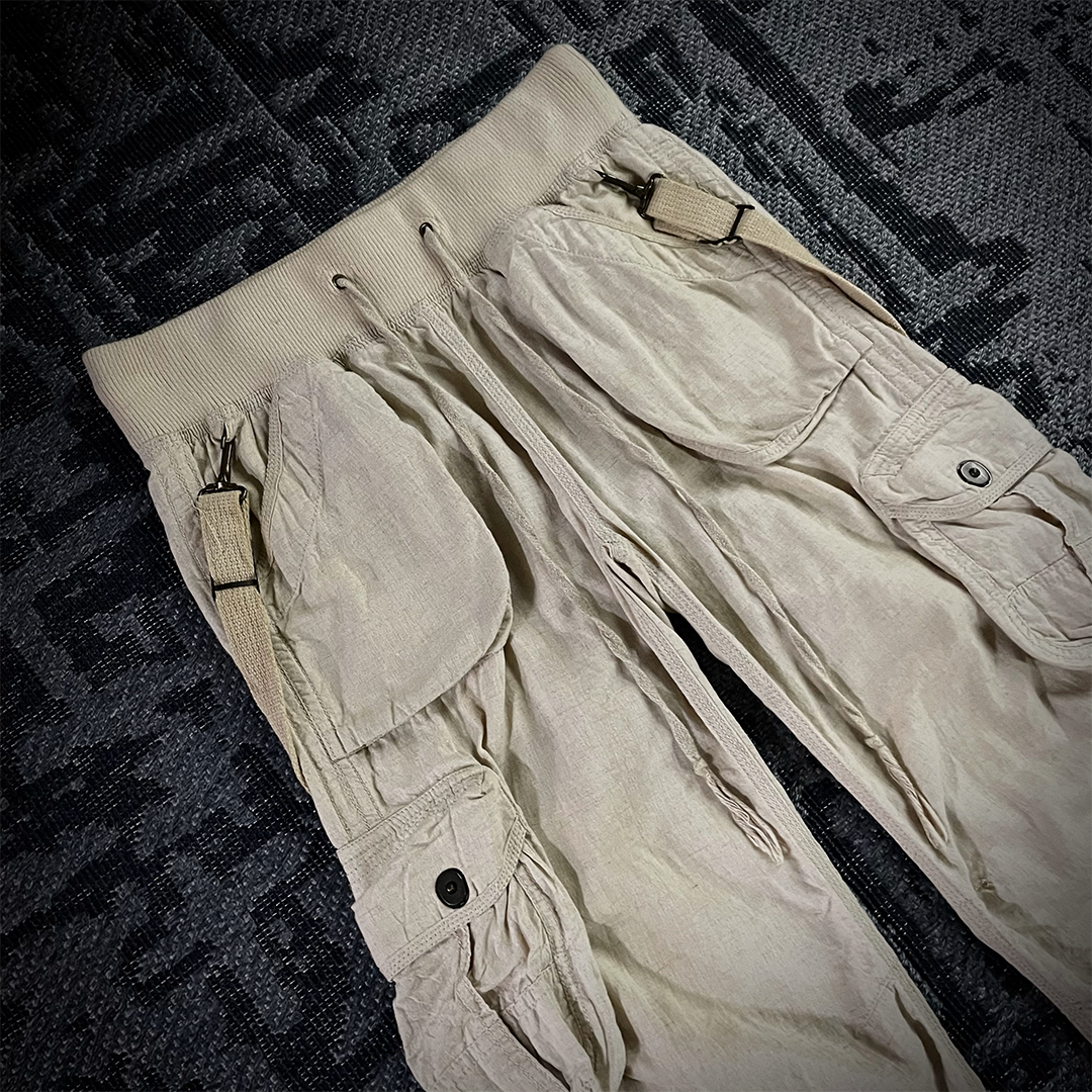 G.O.A Military Suspender Light Beige Flared Cargo Pants