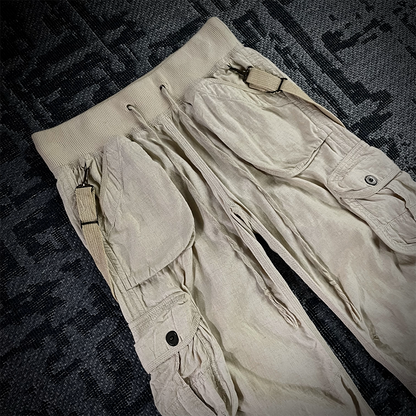 G.O.A Military Suspender Light Beige Flared Cargo Pants