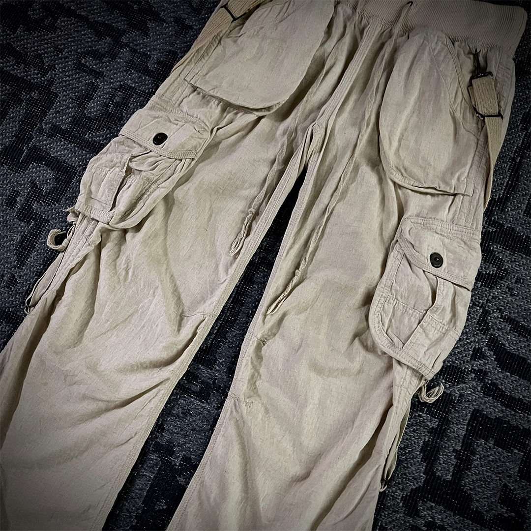 G.O.A Military Suspender Light Beige Flared Cargo Pants