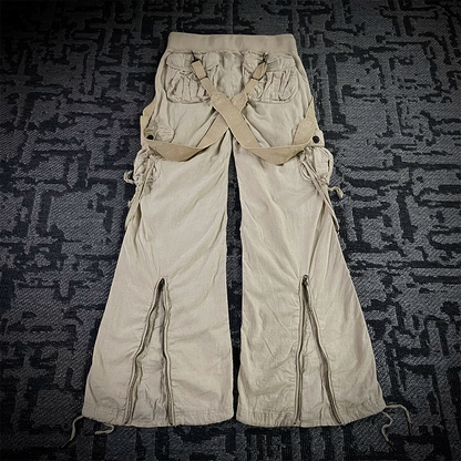 G.O.A Military Suspender Light Beige Flared Cargo Pants