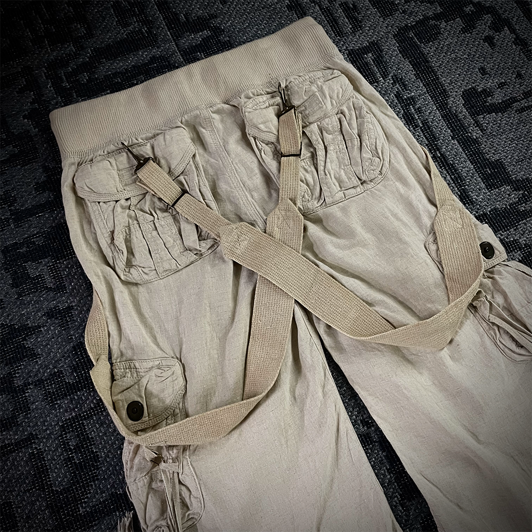 G.O.A Military Suspender Light Beige Flared Cargo Pants