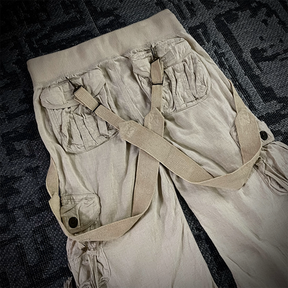 G.O.A Military Suspender Light Beige Flared Cargo Pants