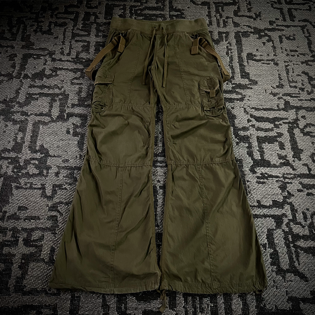 G.O.A Military Suspender Olive Green Flared Cargo Pants
