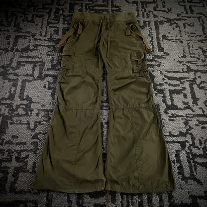 G.O.A Military Suspender Olive Green Flared Cargo Pants