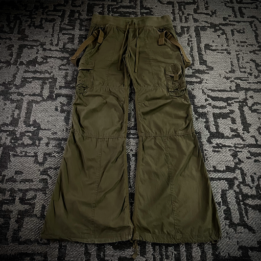 G.O.A Military Suspender Olive Green Flared Cargo Pants