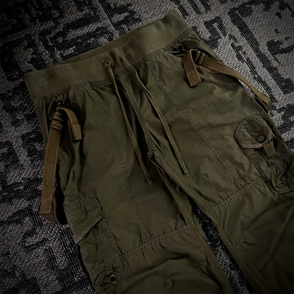 G.O.A Military Suspender Olive Green Flared Cargo Pants