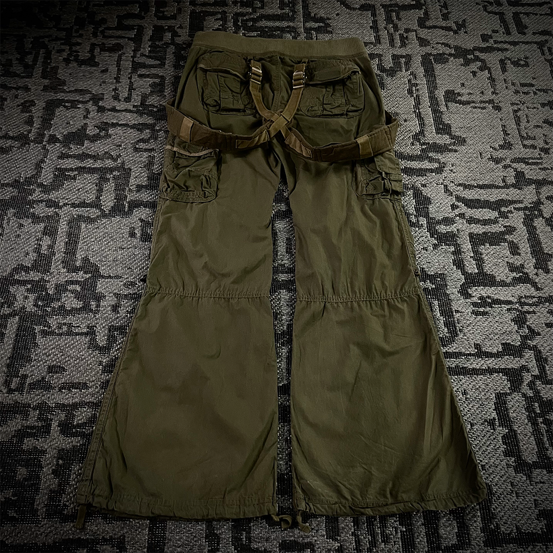 G.O.A Military Suspender Olive Green Flared Cargo Pants