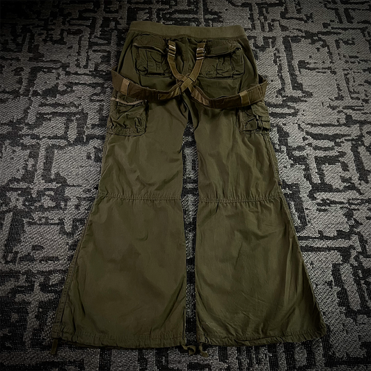 G.O.A Military Suspender Olive Green Flared Cargo Pants