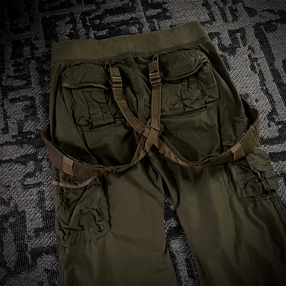 G.O.A Military Suspender Olive Green Flared Cargo Pants