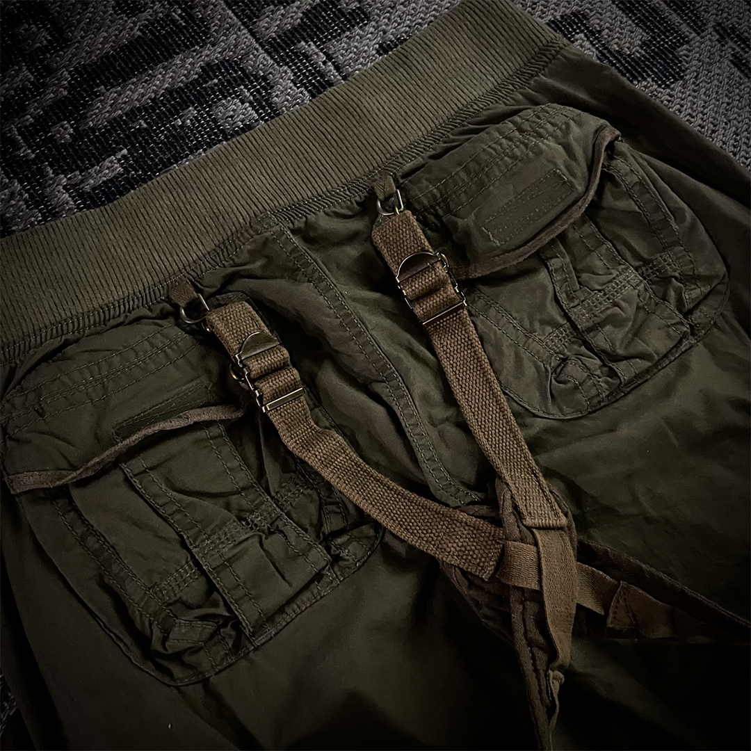 G.O.A Military Suspender Olive Green Flared Cargo Pants
