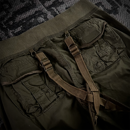G.O.A Military Suspender Olive Green Flared Cargo Pants