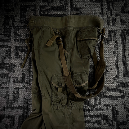 G.O.A Military Suspender Olive Green Flared Cargo Pants