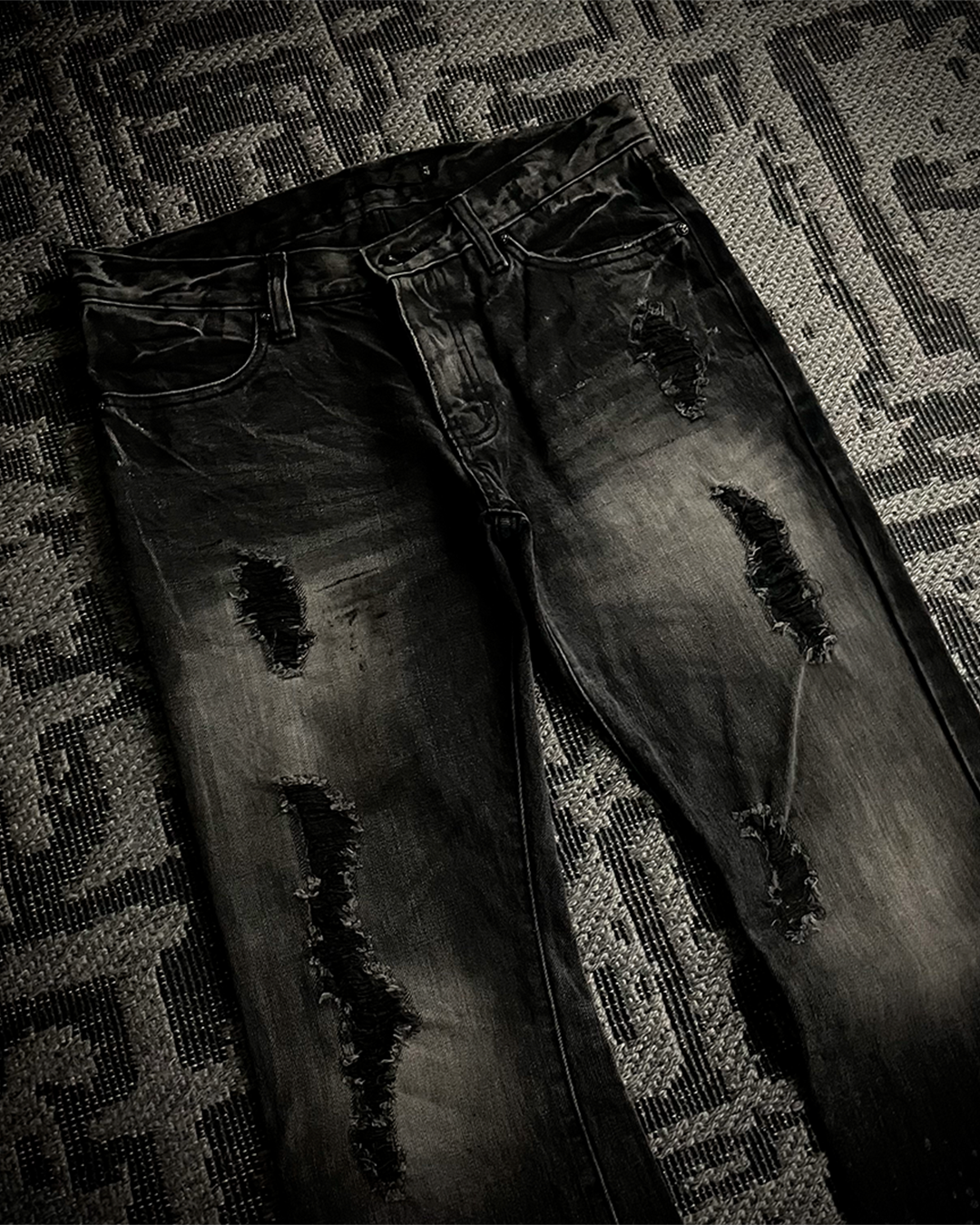 Fuga Distressed Black Faded Bootcut Jeans