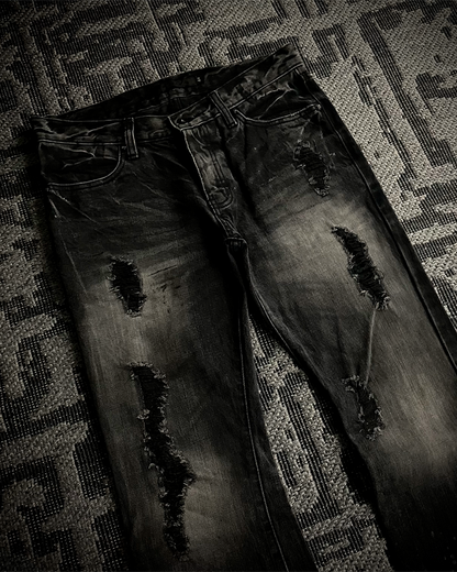 Fuga Distressed Black Faded Bootcut Jeans