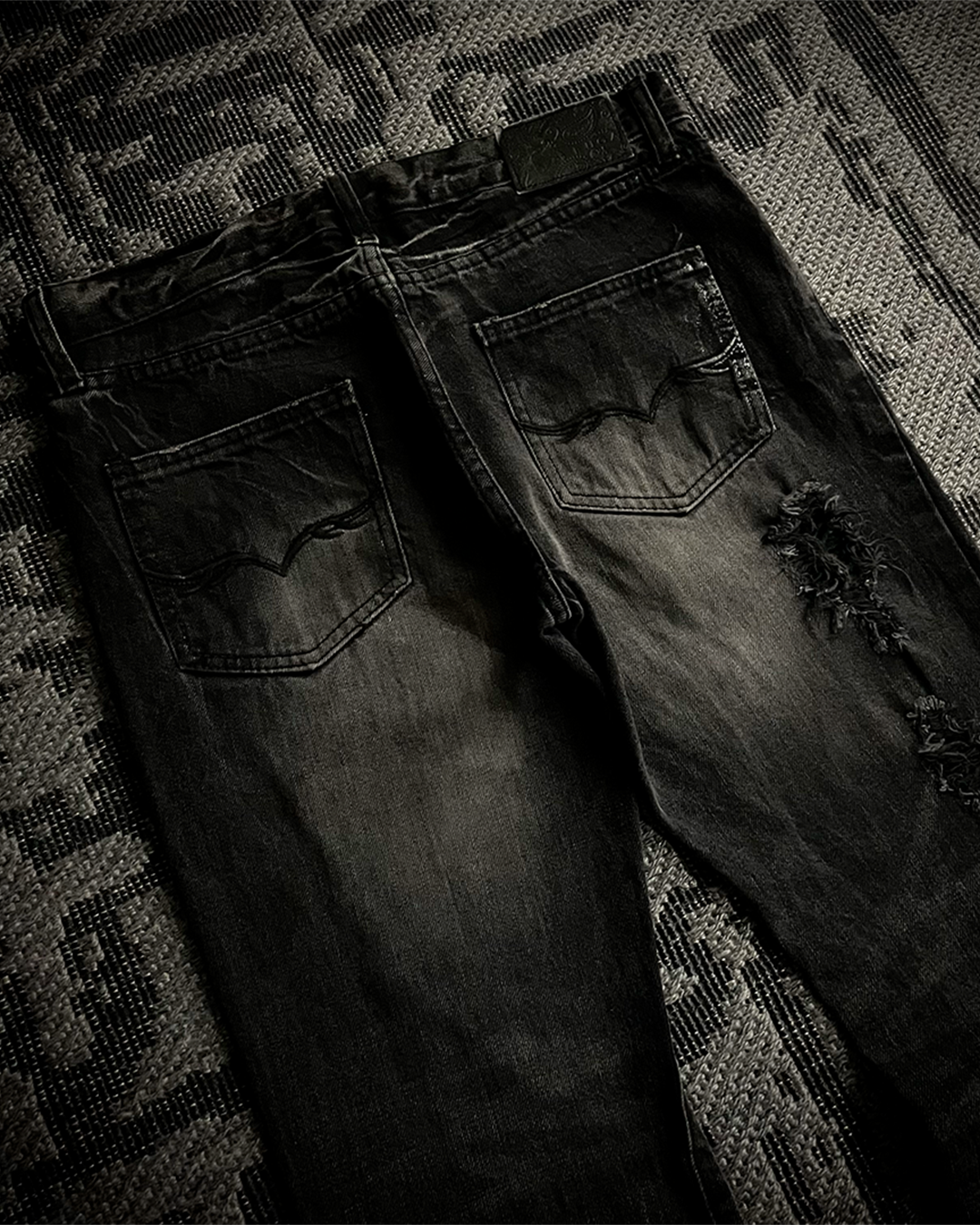 Fuga Distressed Black Faded Bootcut Jeans