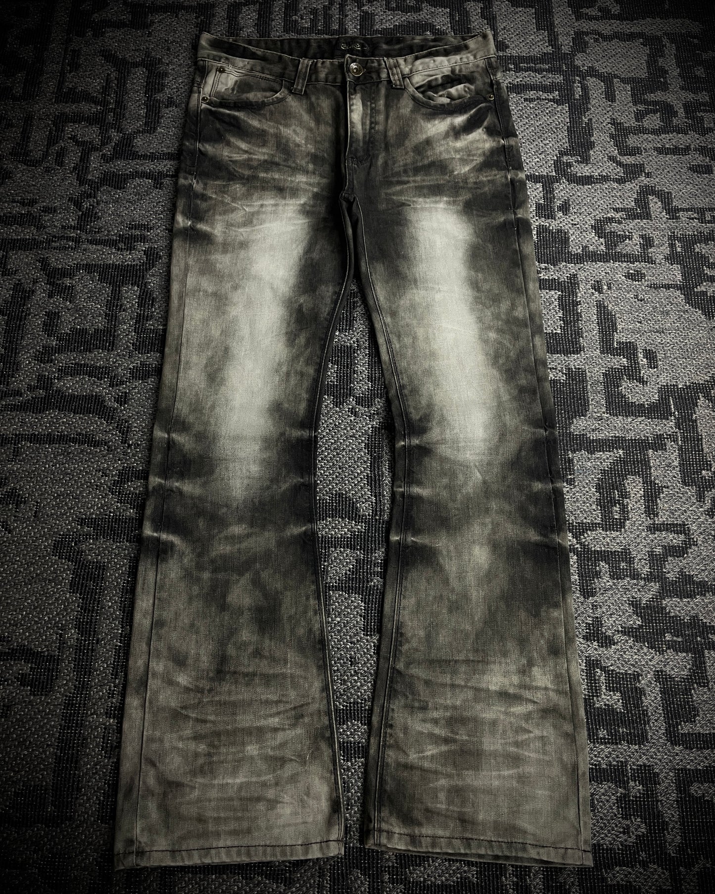Black Crown Acid Wash Boot Cut Jeans