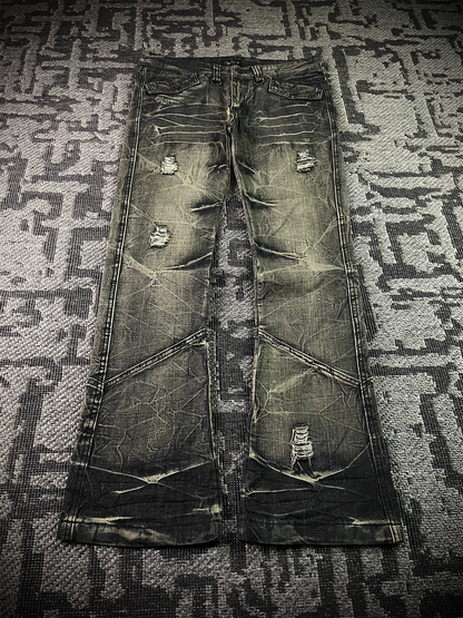 Black Crown Japanese Distressed Flared Jeans