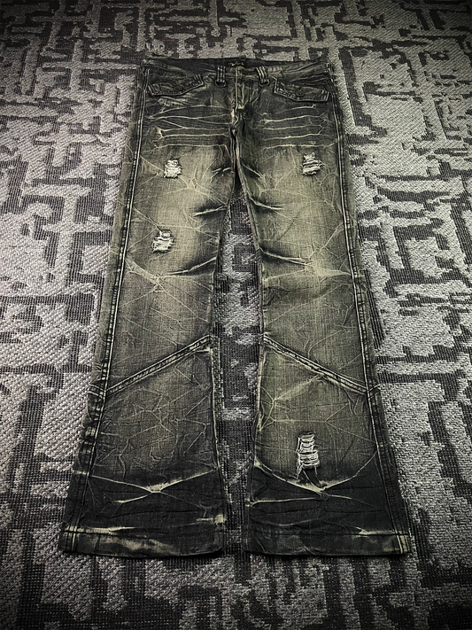 Black Crown Japanese Distressed Flared Jeans