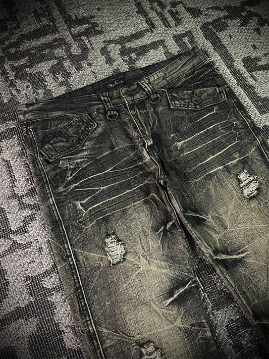 Black Crown Japanese Distressed Flared Jeans