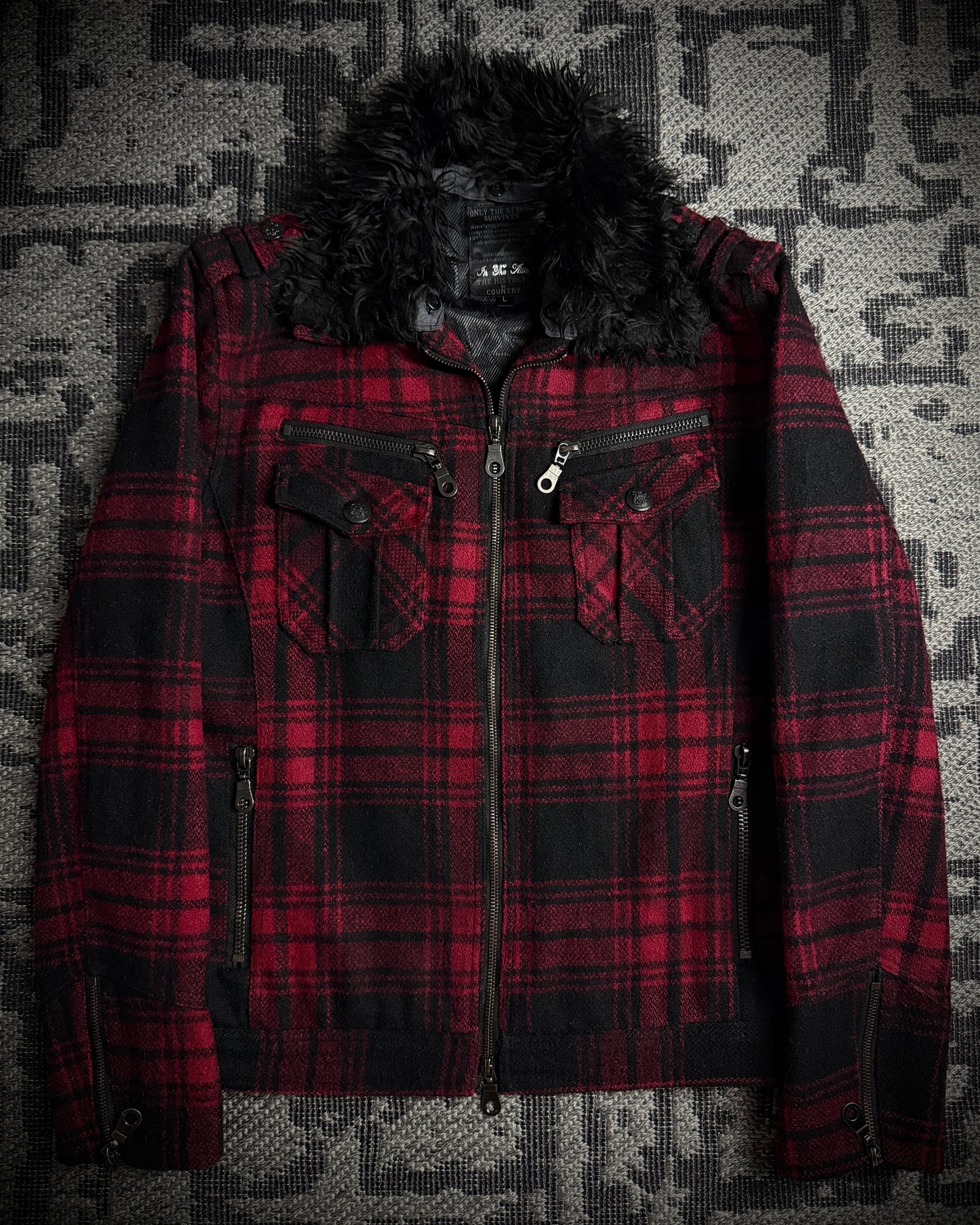 In The Attic Plaid Faux Fur Collar Zip Jacket