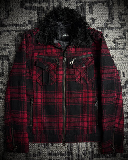 In The Attic Plaid Faux Fur Collar Zip Jacket