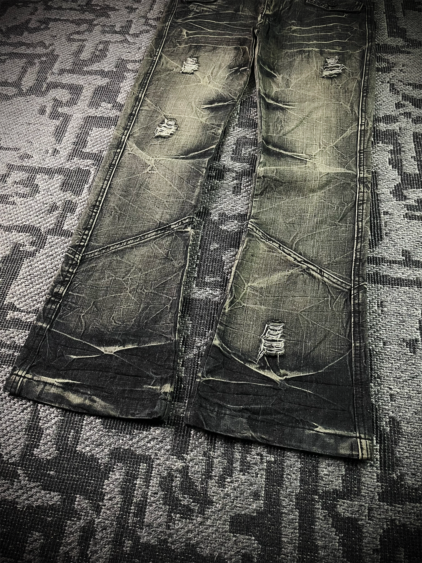 Black Crown Japanese Distressed Flared Jeans