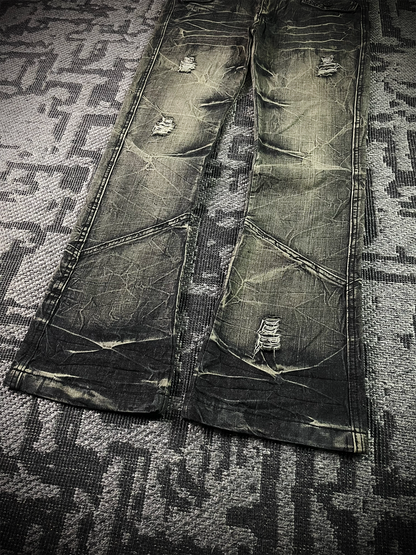 Black Crown Japanese Distressed Flared Jeans