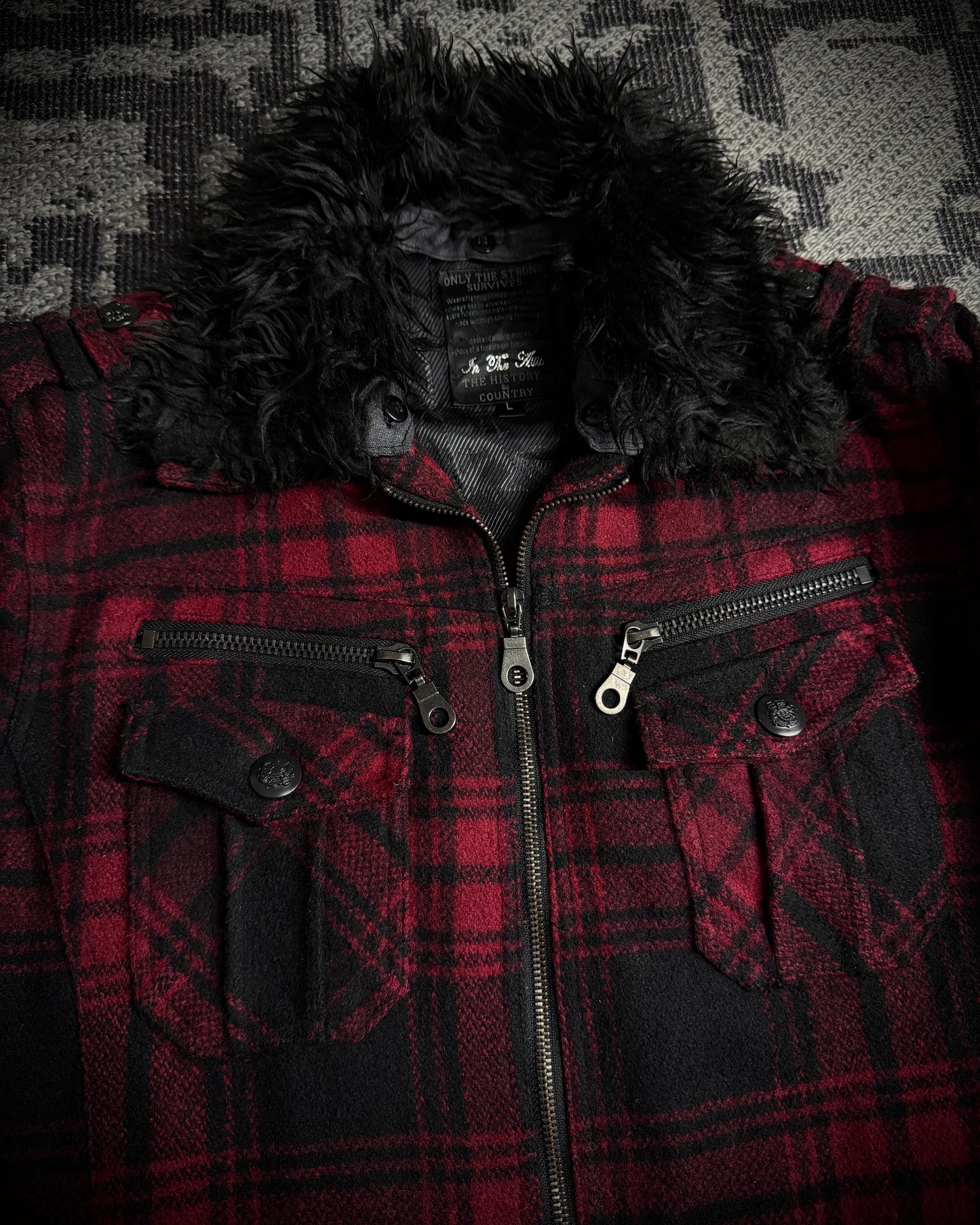 In The Attic Plaid Faux Fur Collar Zip Jacket