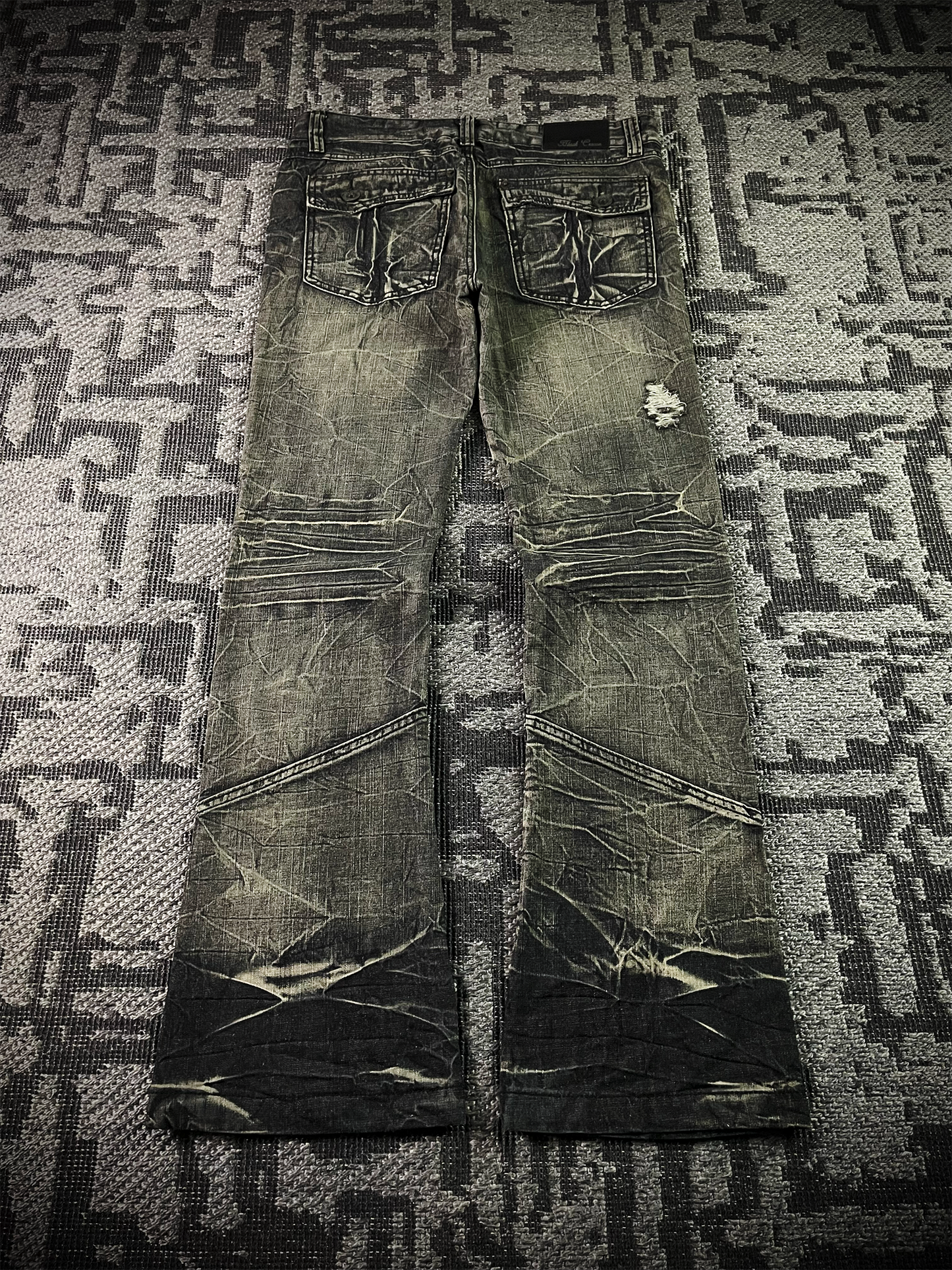 Black Crown Japanese Distressed Flared Jeans