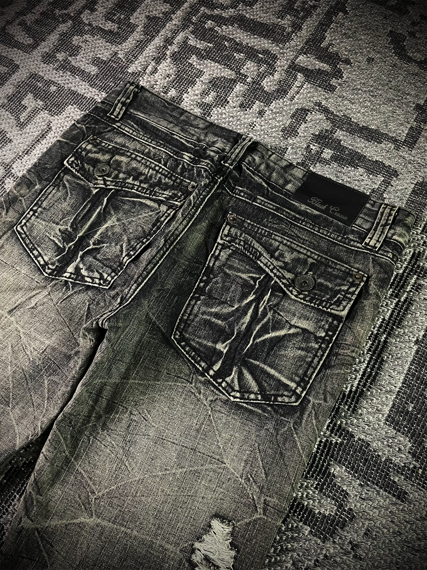 Black Crown Japanese Distressed Flared Jeans