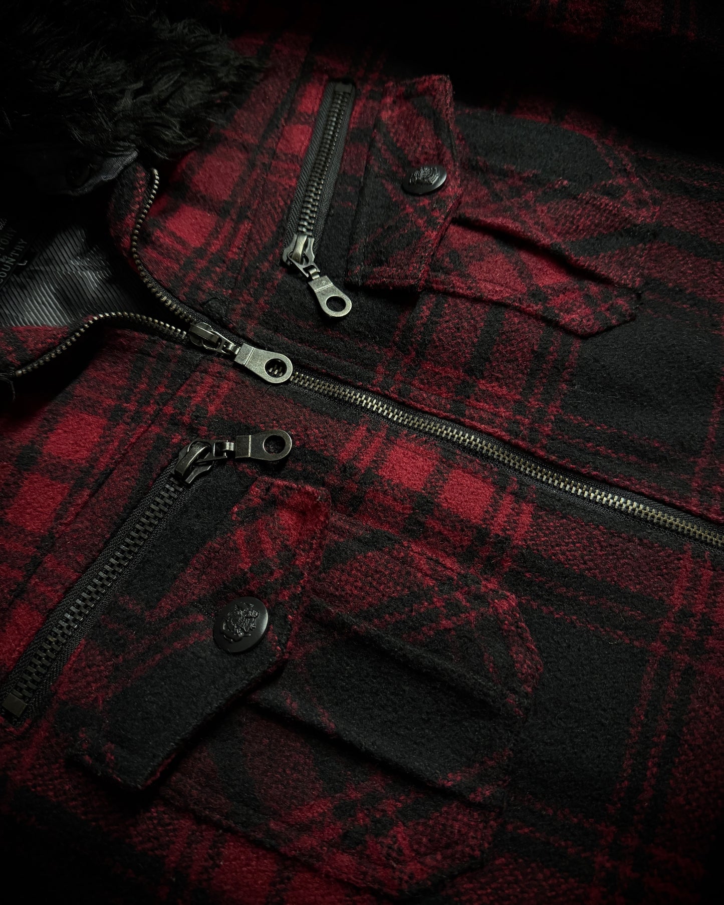 In The Attic Plaid Faux Fur Collar Zip Jacket